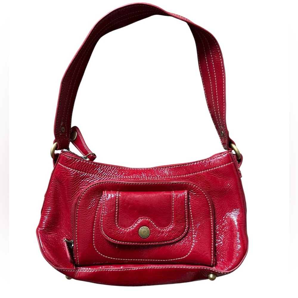 early 2000’s  Perlina New York Red Patent Leather Organizer Shoulder Bag/Satchel